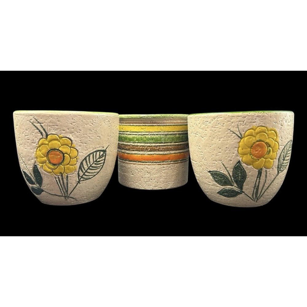 Bitossi Planter Pot Set 3 Londi Italy Pottery Floral Stripe Rosenthal Netter 4"